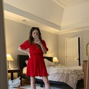 Red Puff Sleeve Mini Sundress for a Night Out